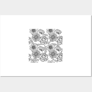 Flowers Line Art - Gray Posters and Art